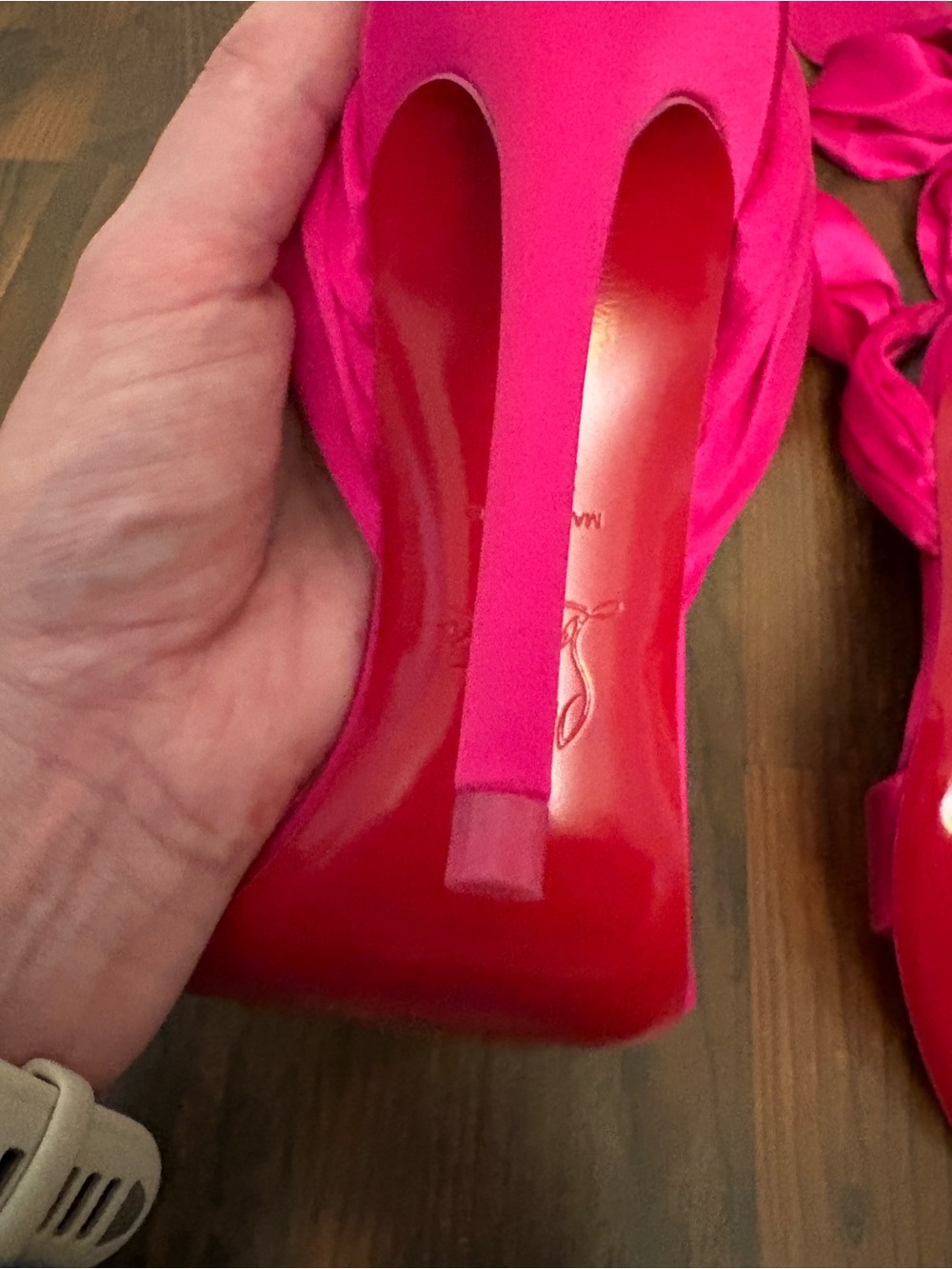 Christian Louboutin Hot Pink Satin Ankle-Tie Sandals - Picture 5 of 10